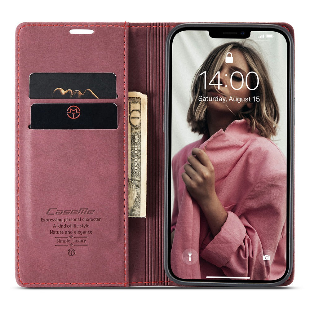 CASEME 013 Series Wallet Stand All-round Protection PU Leather Shell Case for iPhone 13 Pro Max 6.7 inch