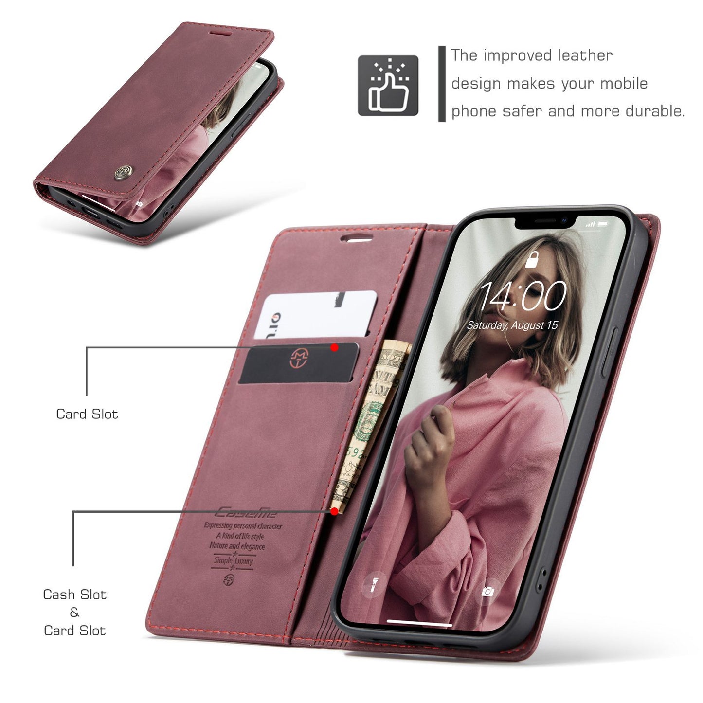 CASEME 013 Series Wallet Stand All-round Protection PU Leather Shell Case for iPhone 13 Pro Max 6.7 inch
