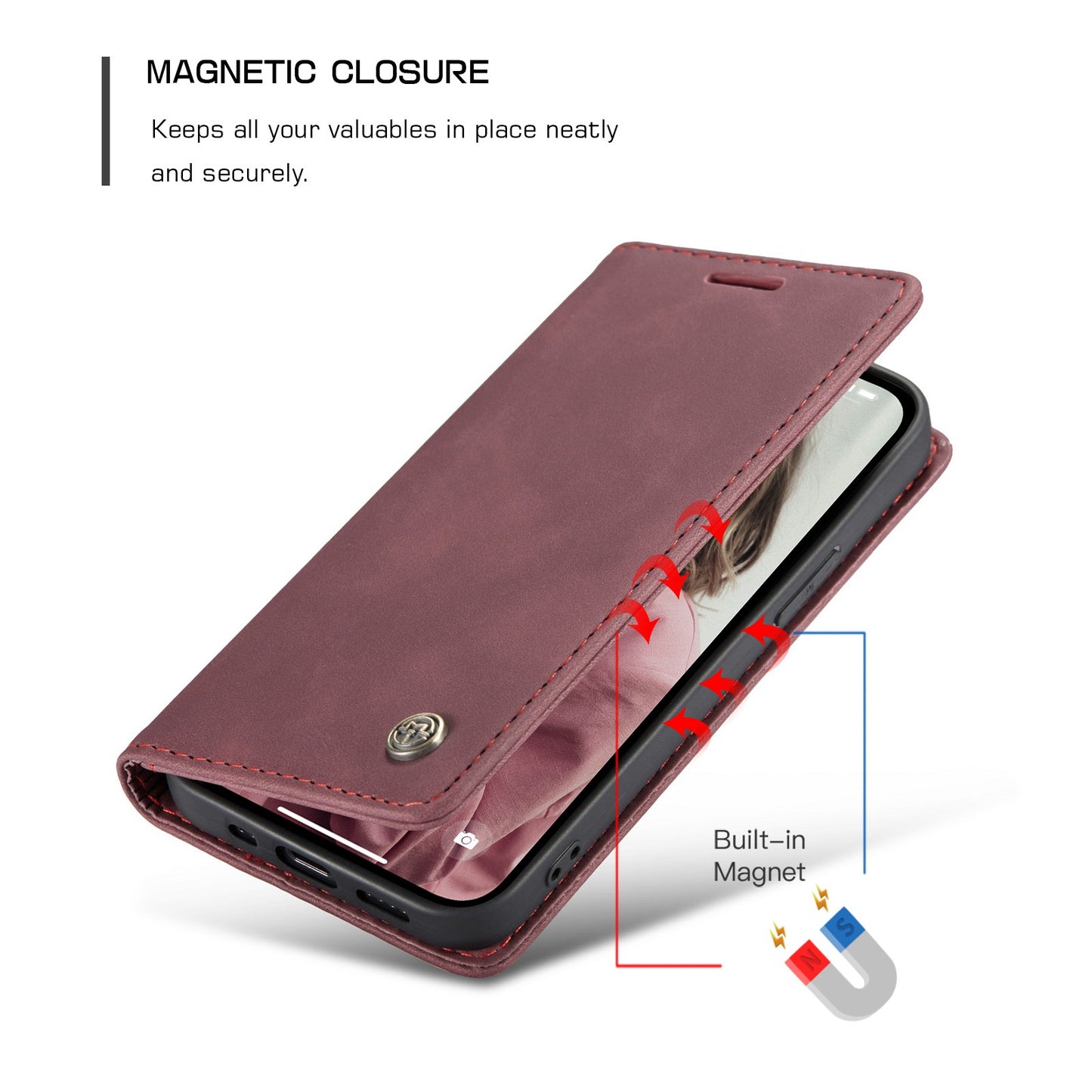CASEME 013 Series Wallet Stand All-round Protection PU Leather Shell Case for iPhone 13 Pro Max 6.7 inch