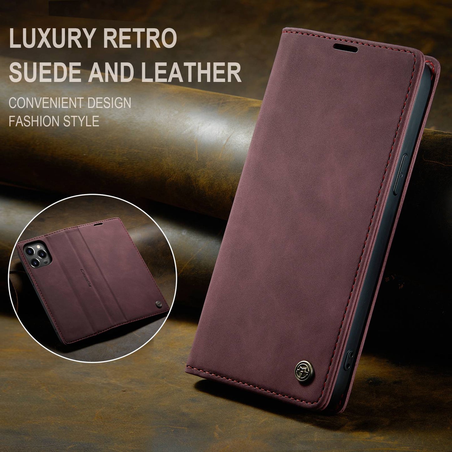 CASEME 013 Series Wallet Stand All-round Protection PU Leather Shell Case for iPhone 13 Pro Max 6.7 inch