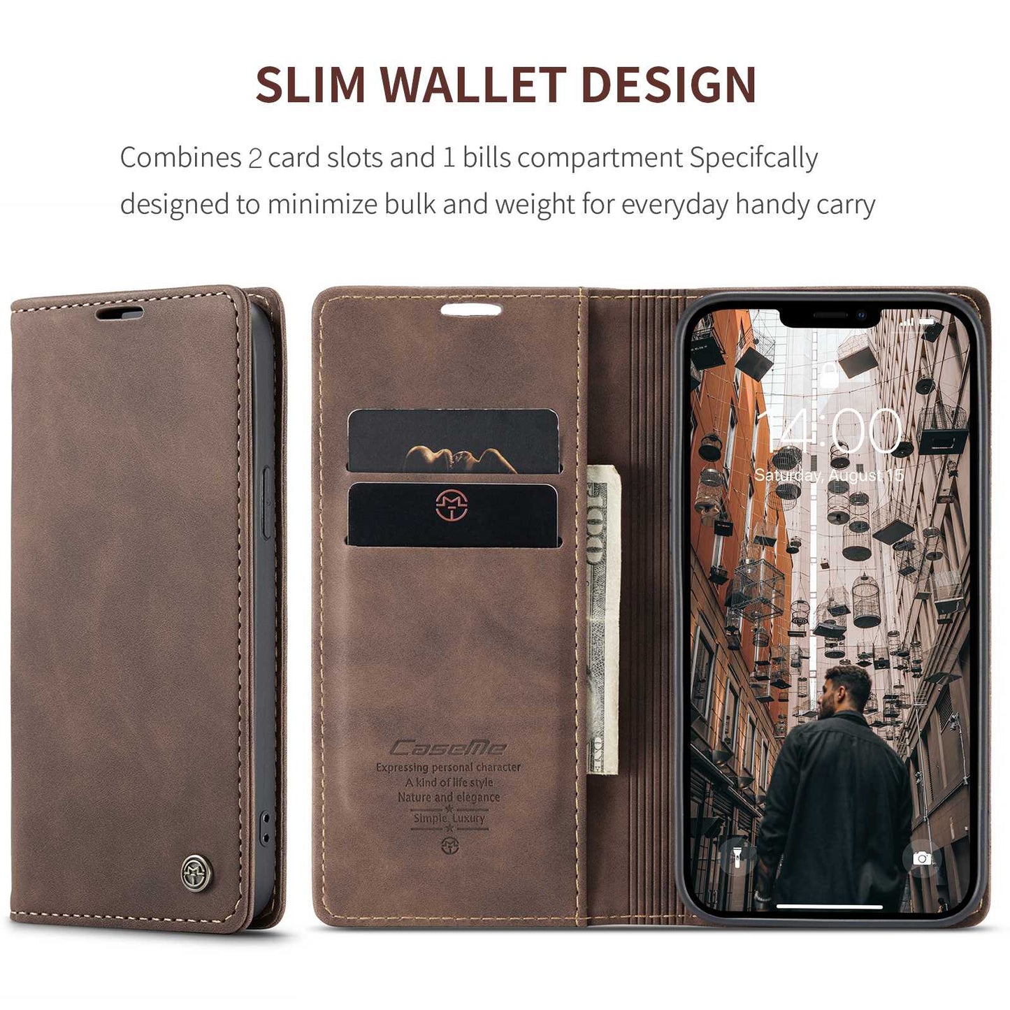CASEME 013 Series Wallet Stand All-round Protection PU Leather Shell Case for iPhone 13 Pro Max 6.7 inch