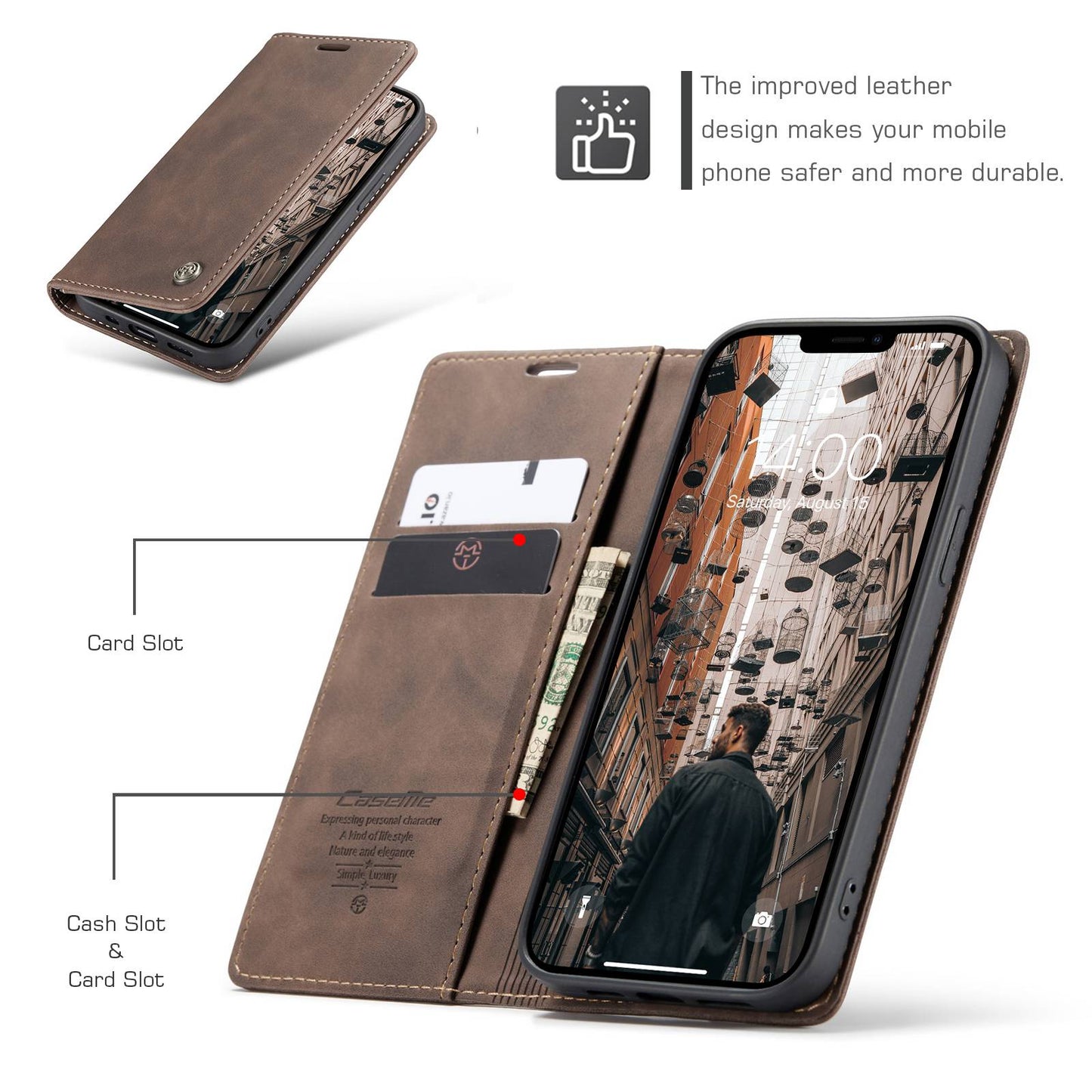 CASEME 013 Series Wallet Stand All-round Protection PU Leather Shell Case for iPhone 13 Pro Max 6.7 inch
