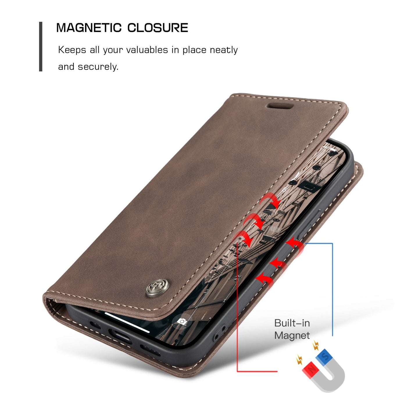 CASEME 013 Series Wallet Stand All-round Protection PU Leather Shell Case for iPhone 13 Pro Max 6.7 inch