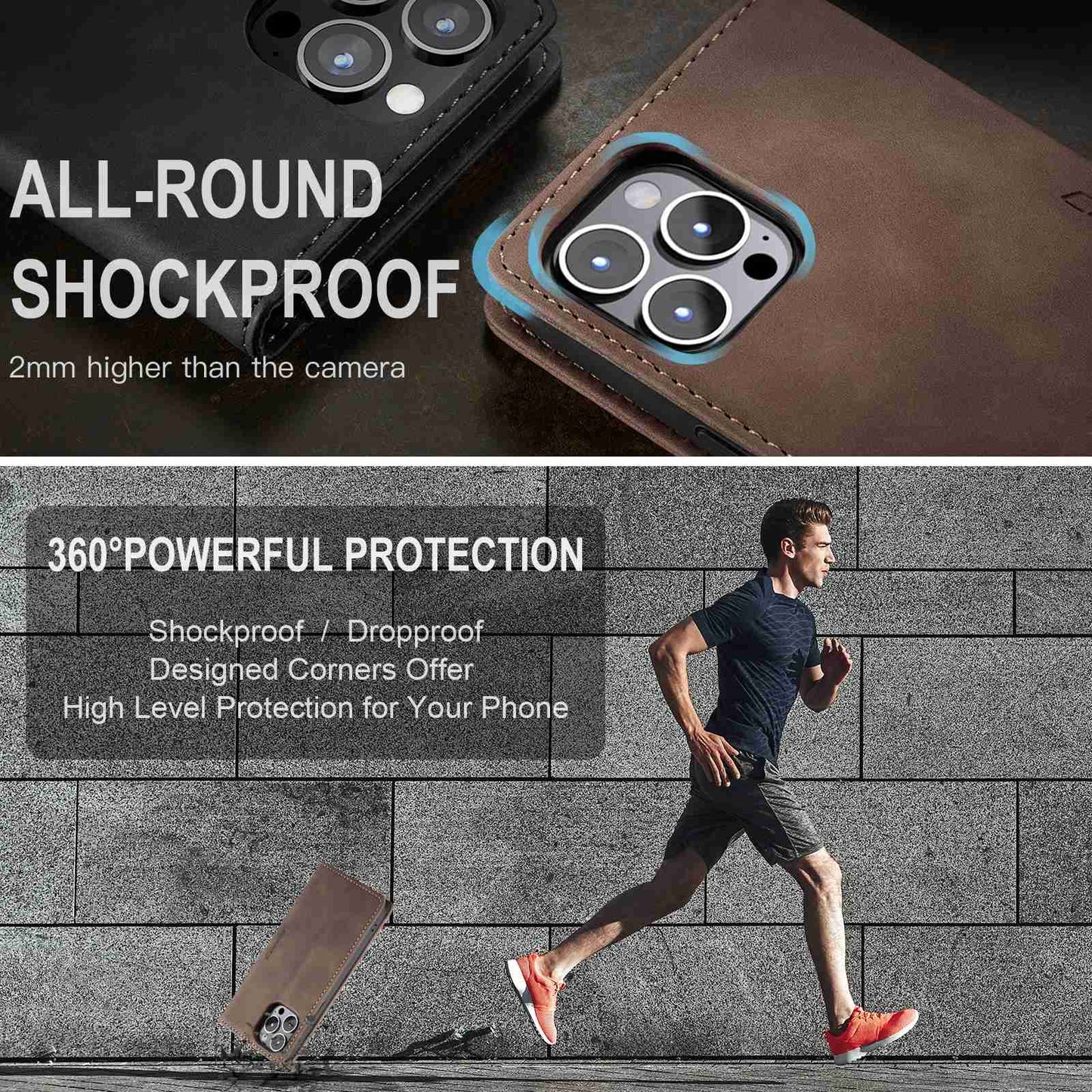 CASEME 013 Series Wallet Stand All-round Protection PU Leather Shell Case for iPhone 13 Pro Max 6.7 inch