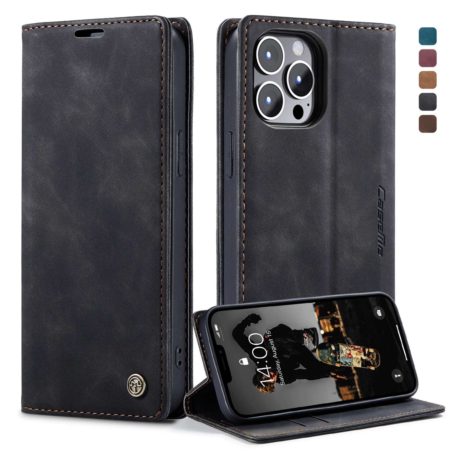 CASEME 013 Series Shockproof PU Leather Wallet Shell Case with Stand for iPhone 13 Pro 6.1 inch
