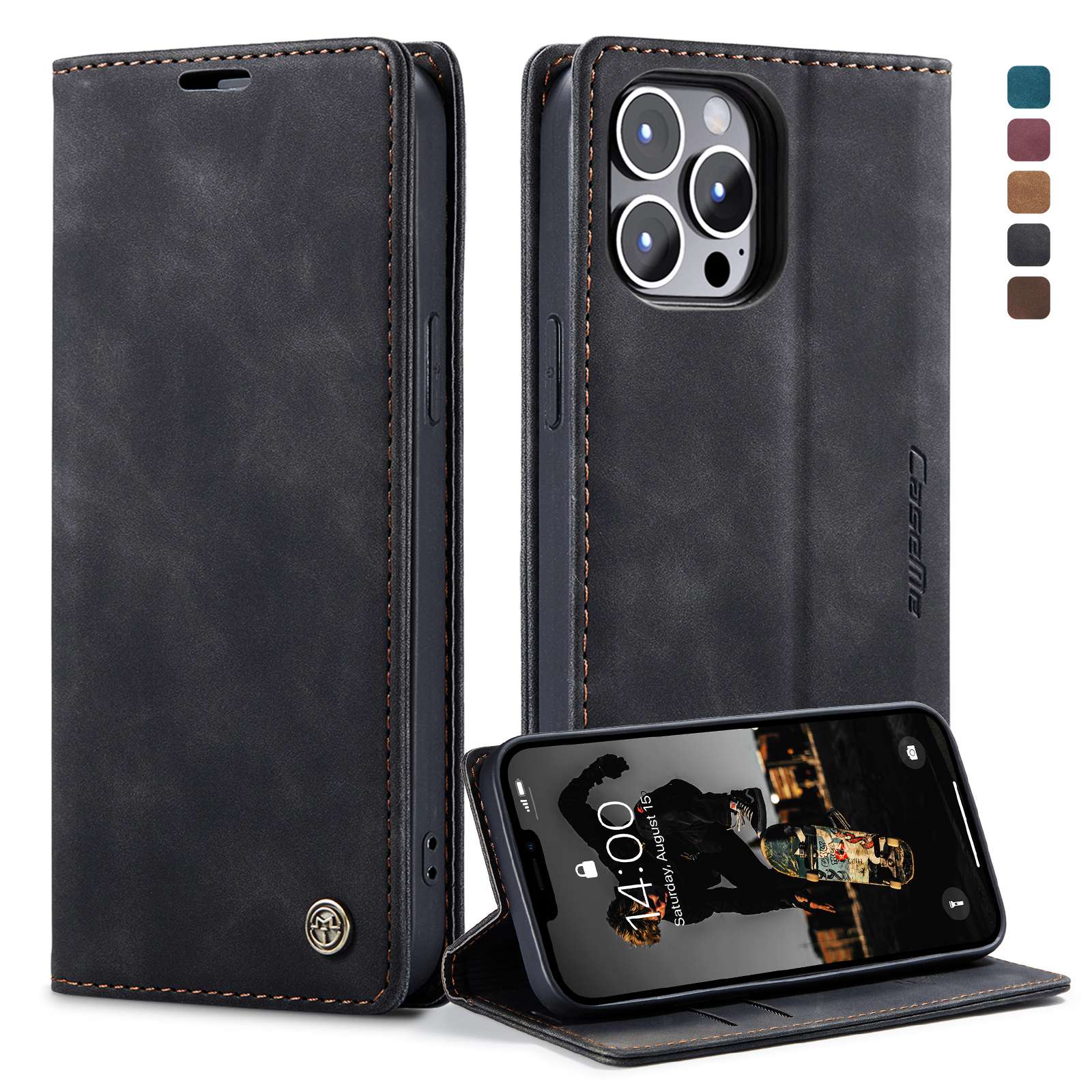 CASEME 013 Series Shockproof PU Leather Wallet Shell Case with Stand for iPhone 13 Pro 6.1 inch