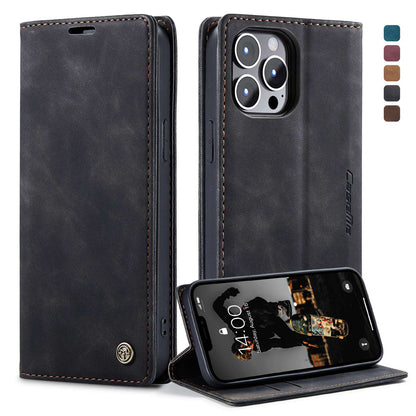 CASEME 013 Series Shockproof PU Leather Wallet Shell Case with Stand for iPhone 13 Pro 6.1 inch