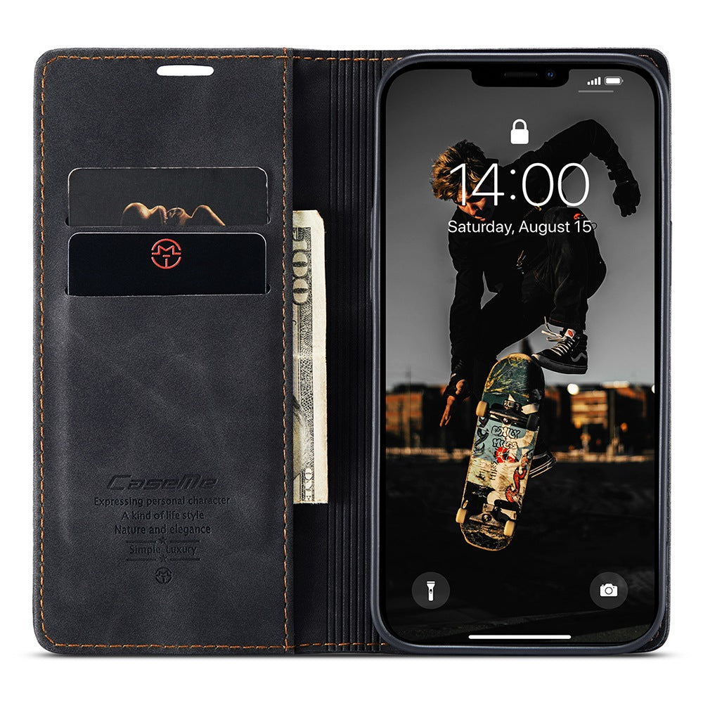 CASEME 013 Series Shockproof PU Leather Wallet Shell Case with Stand for iPhone 13 Pro 6.1 inch
