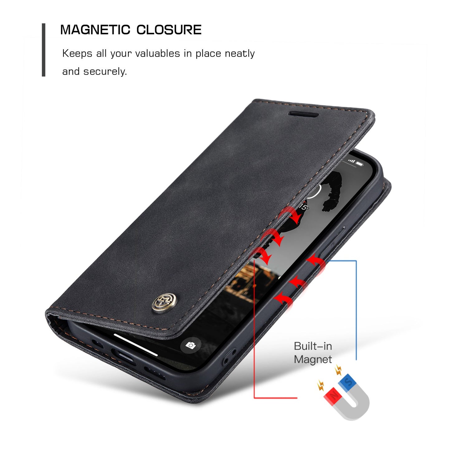CASEME 013 Series Shockproof PU Leather Wallet Shell Case with Stand for iPhone 13 Pro 6.1 inch