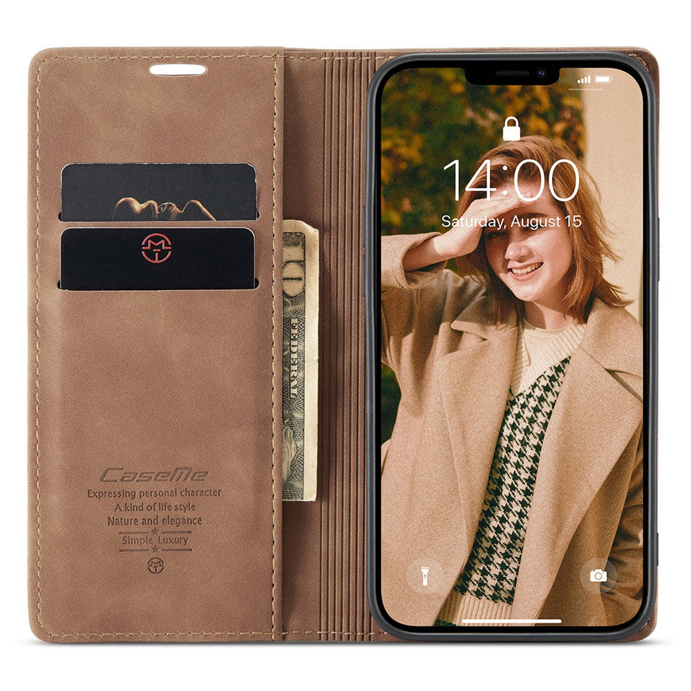 CASEME 013 Series Shockproof PU Leather Wallet Shell Case with Stand for iPhone 13 Pro 6.1 inch