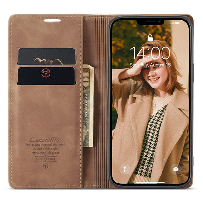 CASEME 013 Series Shockproof PU Leather Wallet Shell Case with Stand for iPhone 13 Pro 6.1 inch