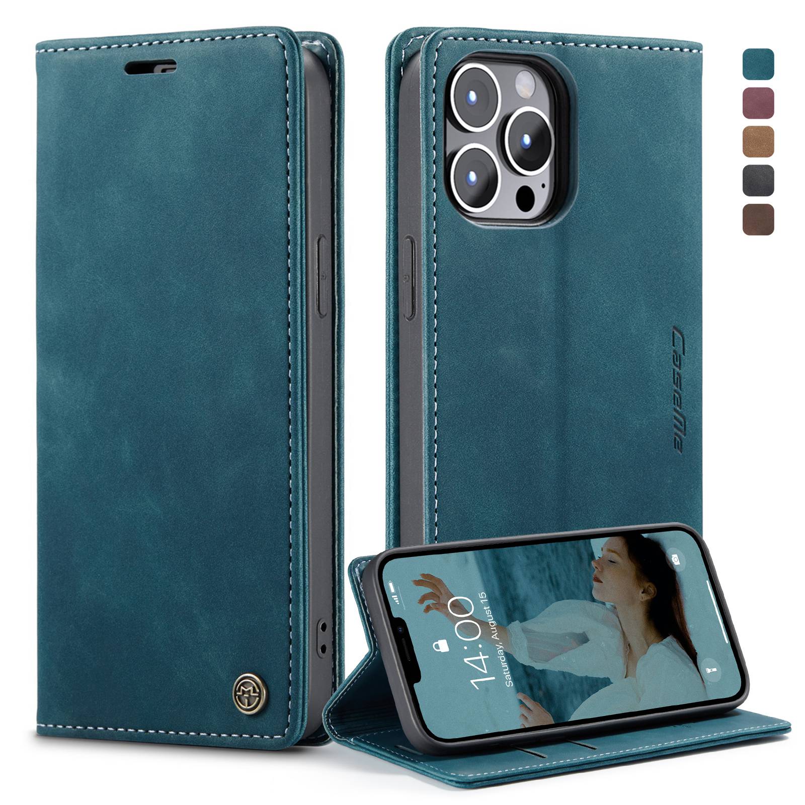 CASEME 013 Series Shockproof PU Leather Wallet Shell Case with Stand for iPhone 13 Pro 6.1 inch