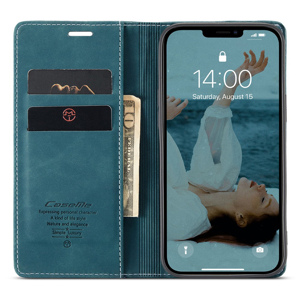 CASEME 013 Series Shockproof PU Leather Wallet Shell Case with Stand for iPhone 13 Pro 6.1 inch