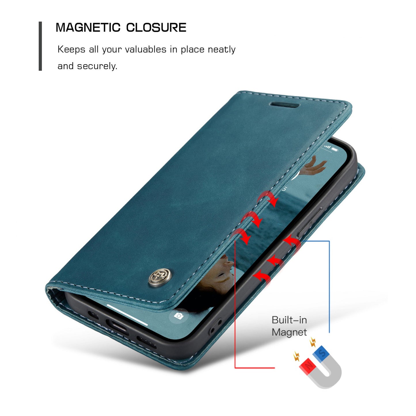 CASEME 013 Series Shockproof PU Leather Wallet Shell Case with Stand for iPhone 13 Pro 6.1 inch