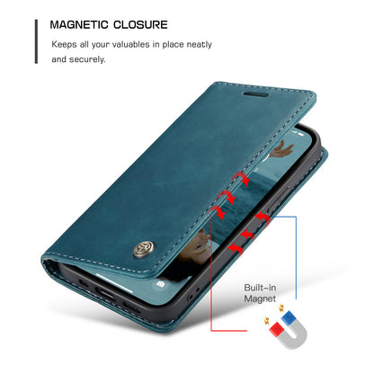 CASEME 013 Series Shockproof PU Leather Wallet Shell Case with Stand for iPhone 13 Pro 6.1 inch