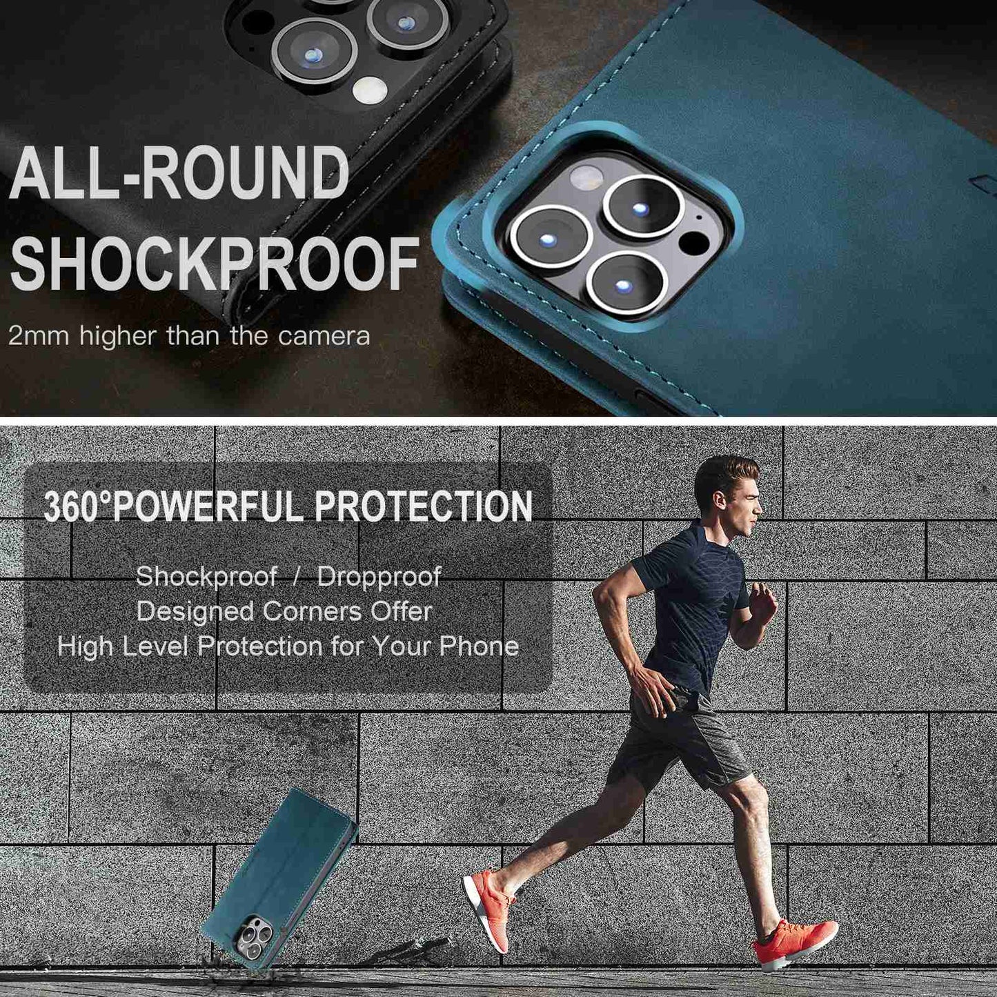 CASEME 013 Series Shockproof PU Leather Wallet Shell Case with Stand for iPhone 13 Pro 6.1 inch