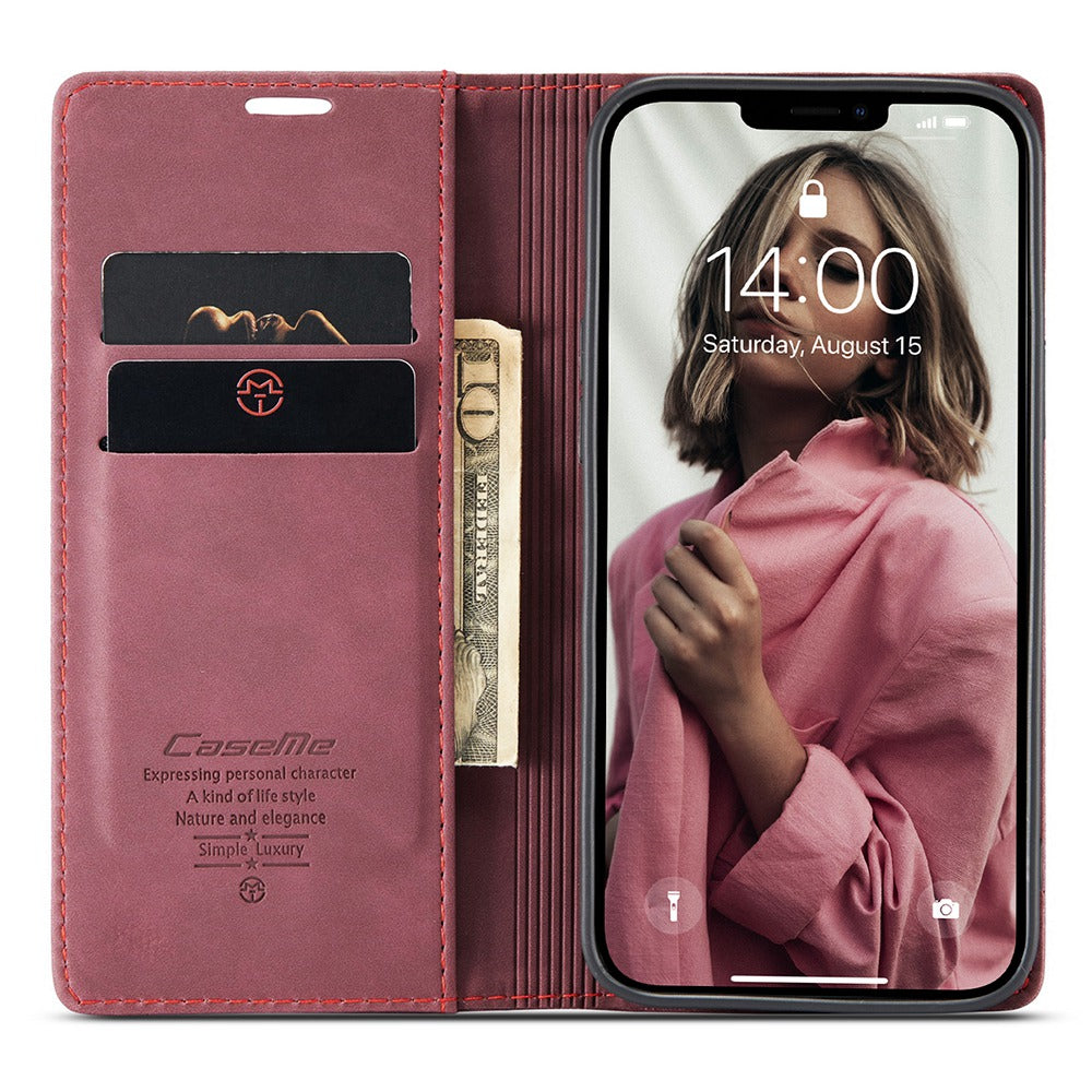 CASEME 013 Series Shockproof PU Leather Wallet Shell Case with Stand for iPhone 13 Pro 6.1 inch
