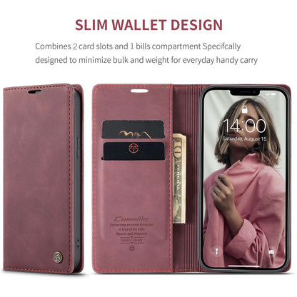 CASEME 013 Series Shockproof PU Leather Wallet Shell Case with Stand for iPhone 13 Pro 6.1 inch