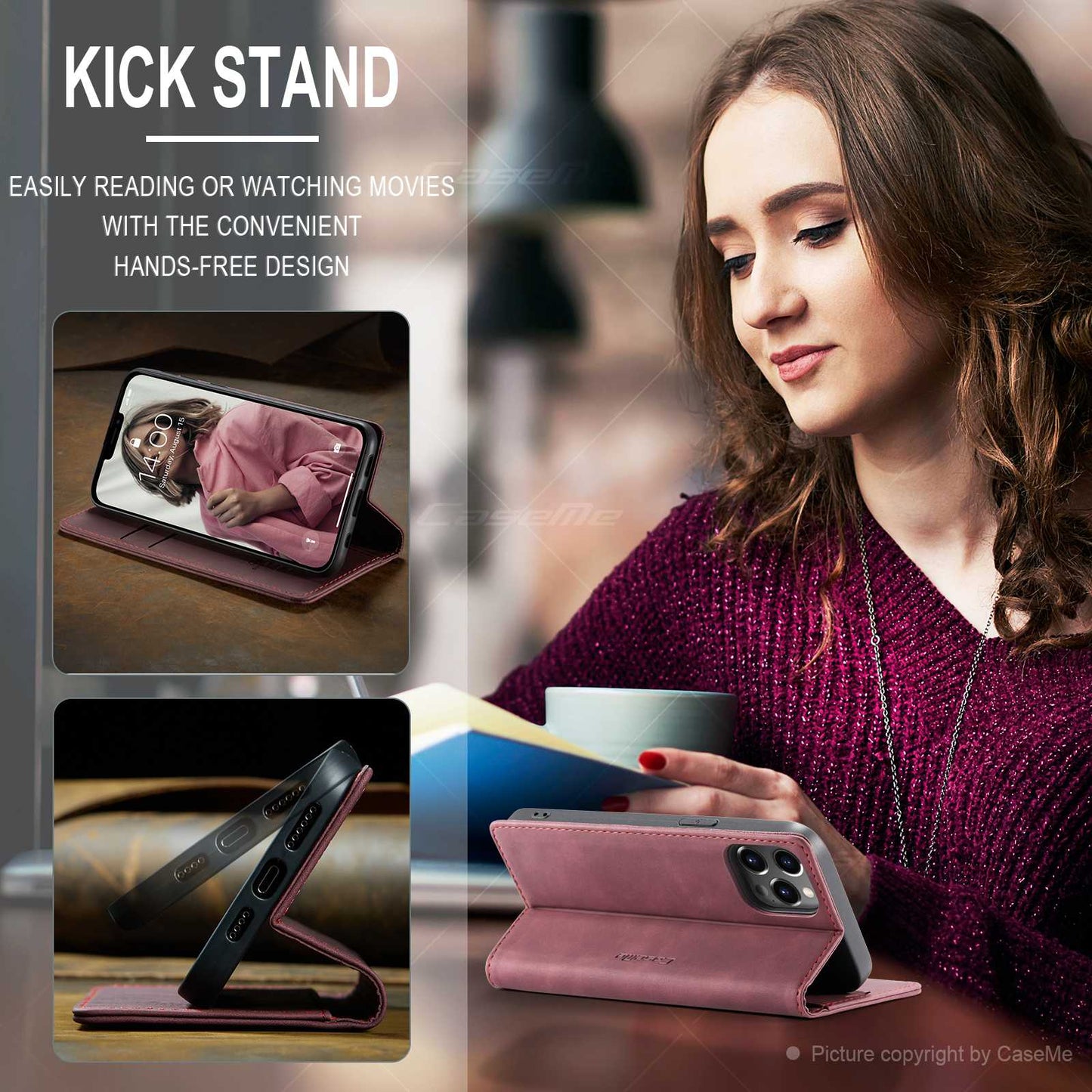 CASEME 013 Series Shockproof PU Leather Wallet Shell Case with Stand for iPhone 13 Pro 6.1 inch