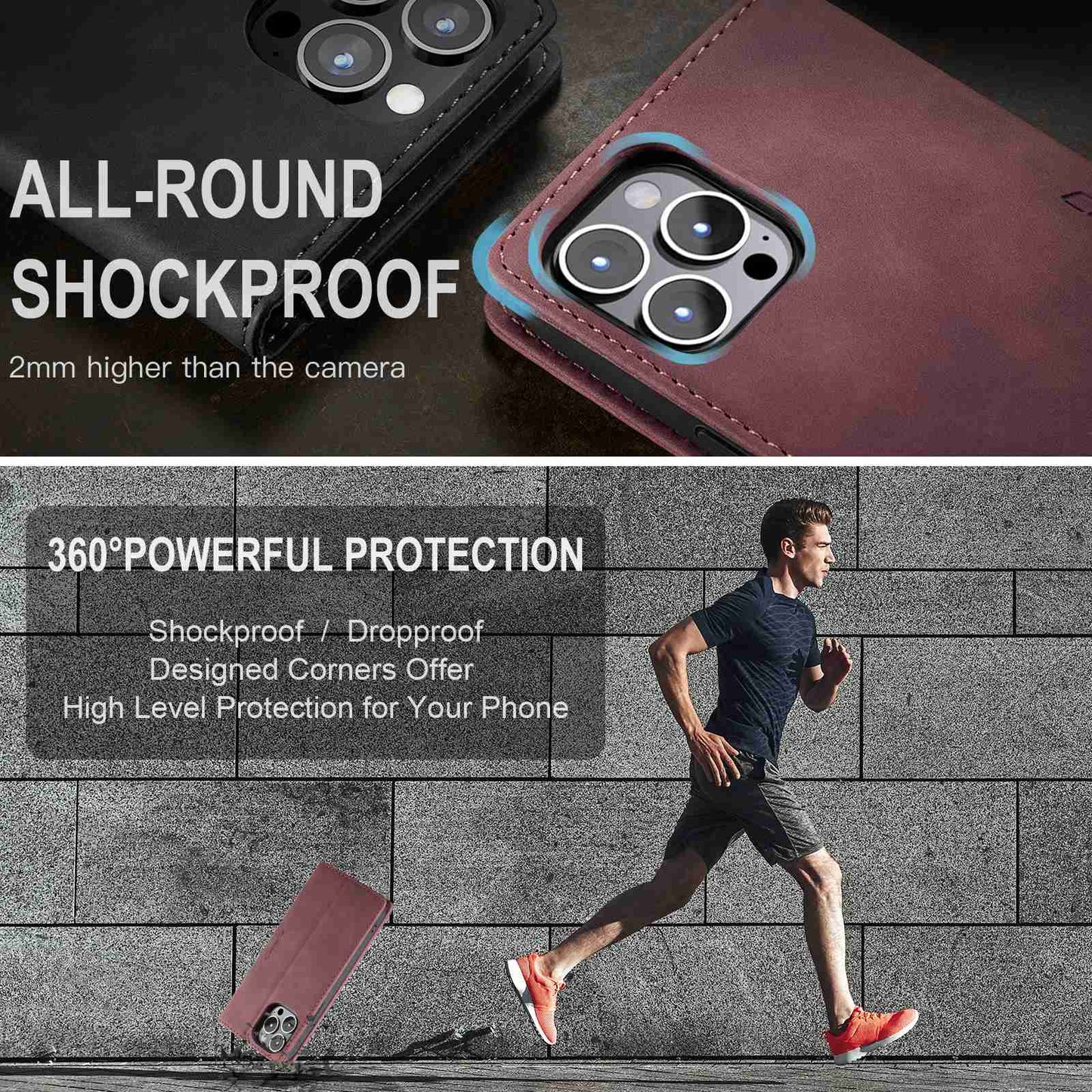 CASEME 013 Series Shockproof PU Leather Wallet Shell Case with Stand for iPhone 13 Pro 6.1 inch