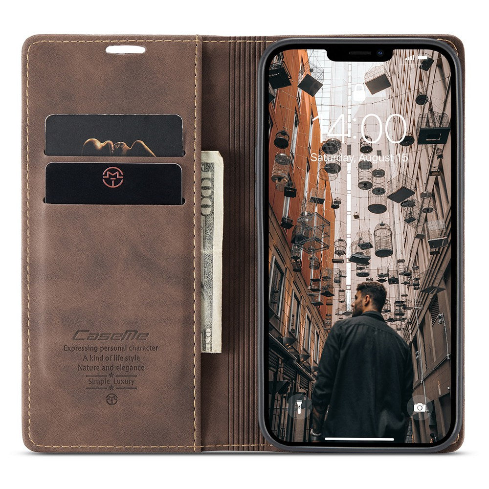 CASEME 013 Series Shockproof PU Leather Wallet Shell Case with Stand for iPhone 13 Pro 6.1 inch