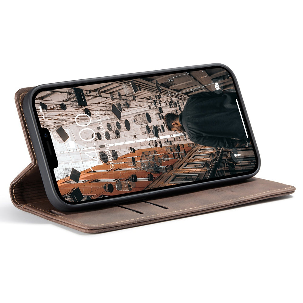 CASEME 013 Series Shockproof PU Leather Wallet Shell Case with Stand for iPhone 13 Pro 6.1 inch