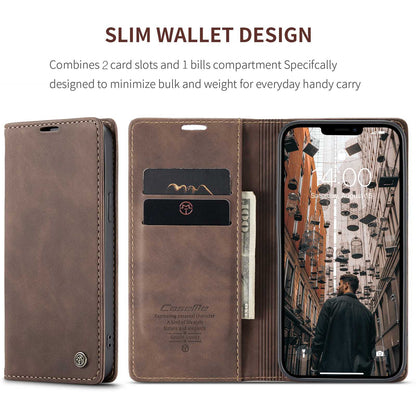 CASEME 013 Series Shockproof PU Leather Wallet Shell Case with Stand for iPhone 13 Pro 6.1 inch