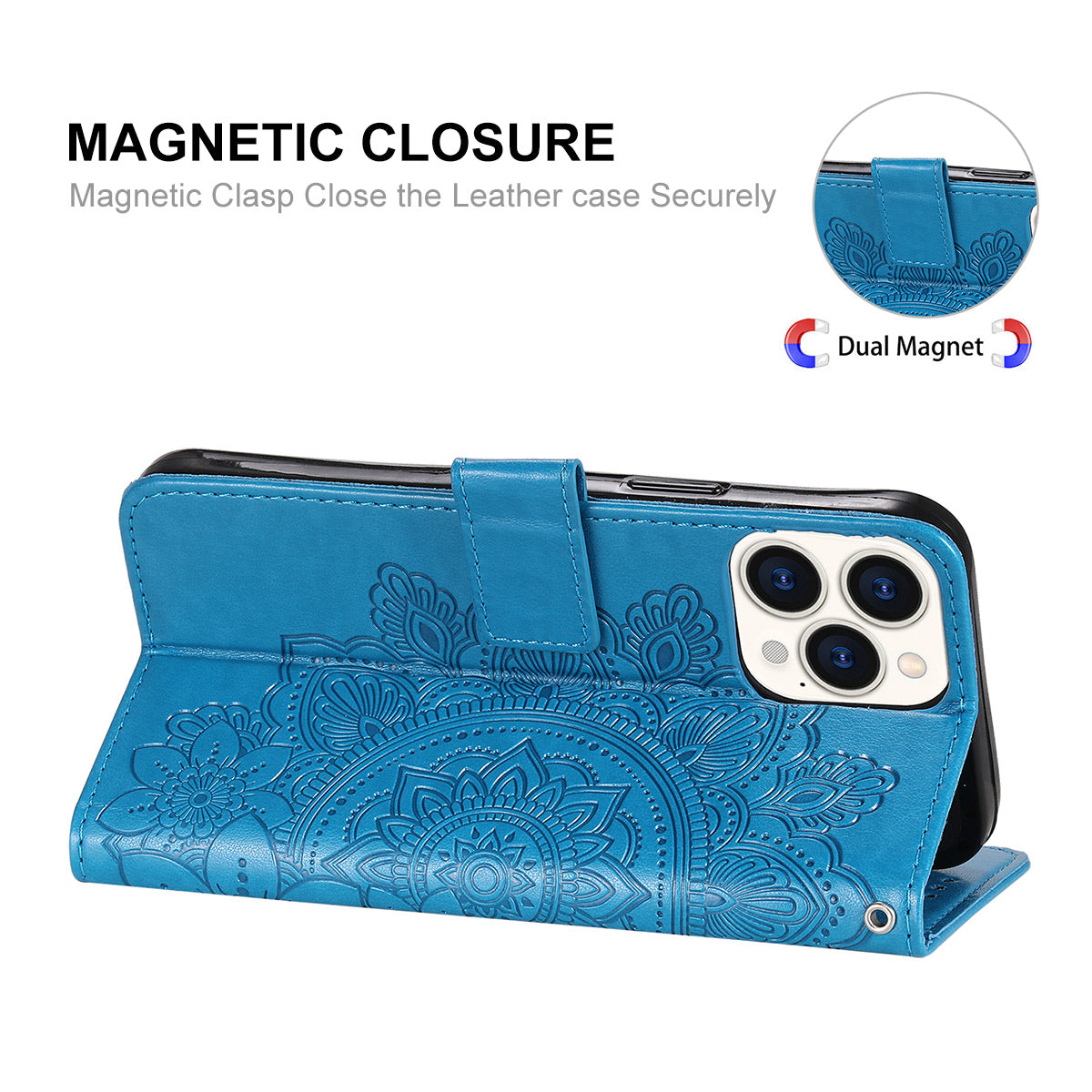 HAT PRINCE PU Leather Imprinting Flower Leather Phone Cover Wallet Case for iPhone 13 Pro 6.1 inch