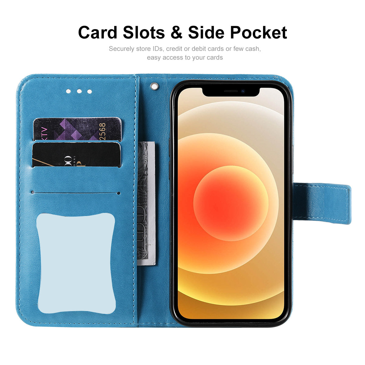 HAT PRINCE PU Leather Imprinting Flower Leather Phone Cover Wallet Case for iPhone 13 Pro 6.1 inch