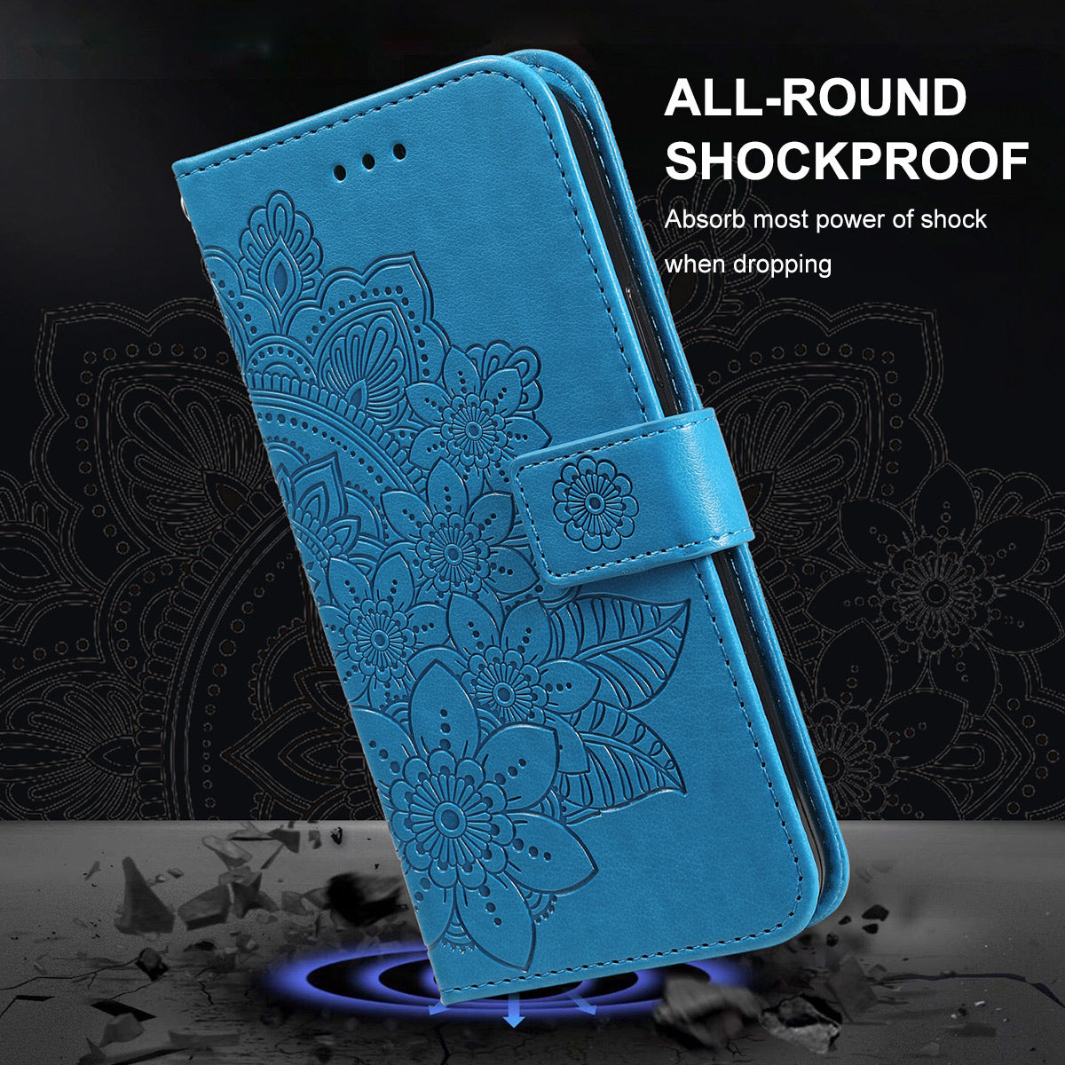 HAT PRINCE PU Leather Imprinting Flower Leather Phone Cover Wallet Case for iPhone 13 Pro 6.1 inch