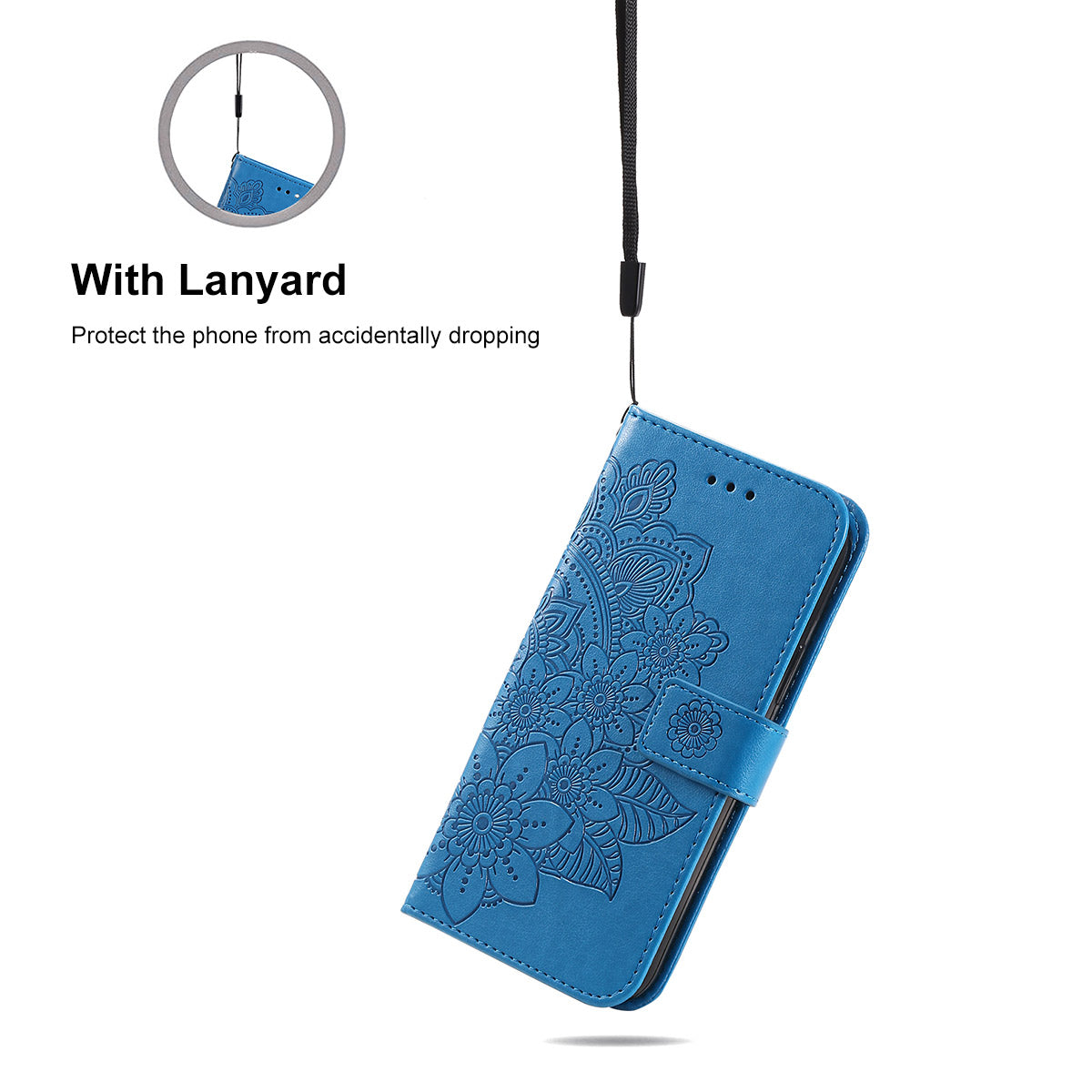 HAT PRINCE PU Leather Imprinting Flower Leather Phone Cover Wallet Case for iPhone 13 Pro 6.1 inch