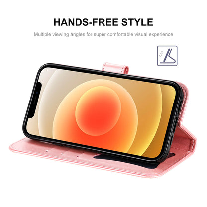 HAT PRINCE PU Leather Imprinting Flower Leather Phone Cover Wallet Case for iPhone 13 Pro 6.1 inch