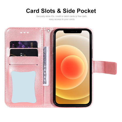 HAT PRINCE PU Leather Imprinting Flower Leather Phone Cover Wallet Case for iPhone 13 Pro 6.1 inch
