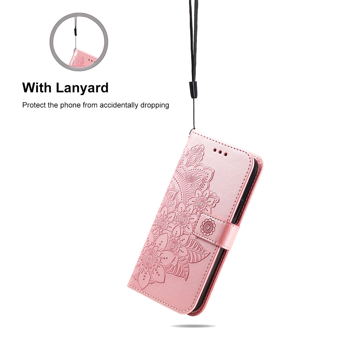 HAT PRINCE PU Leather Imprinting Flower Leather Phone Cover Wallet Case for iPhone 13 Pro 6.1 inch