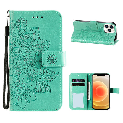 HAT PRINCE PU Leather Imprinting Flower Leather Phone Cover Wallet Case for iPhone 13 Pro 6.1 inch