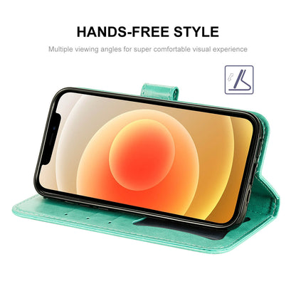 HAT PRINCE PU Leather Imprinting Flower Leather Phone Cover Wallet Case for iPhone 13 Pro 6.1 inch