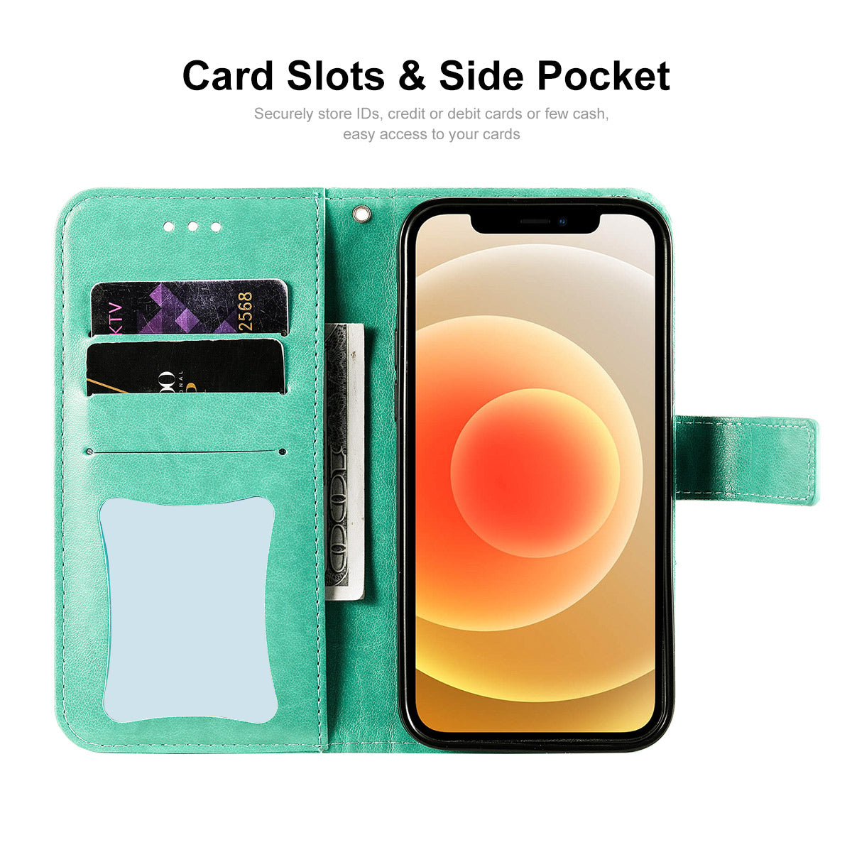 HAT PRINCE PU Leather Imprinting Flower Leather Phone Cover Wallet Case for iPhone 13 Pro 6.1 inch