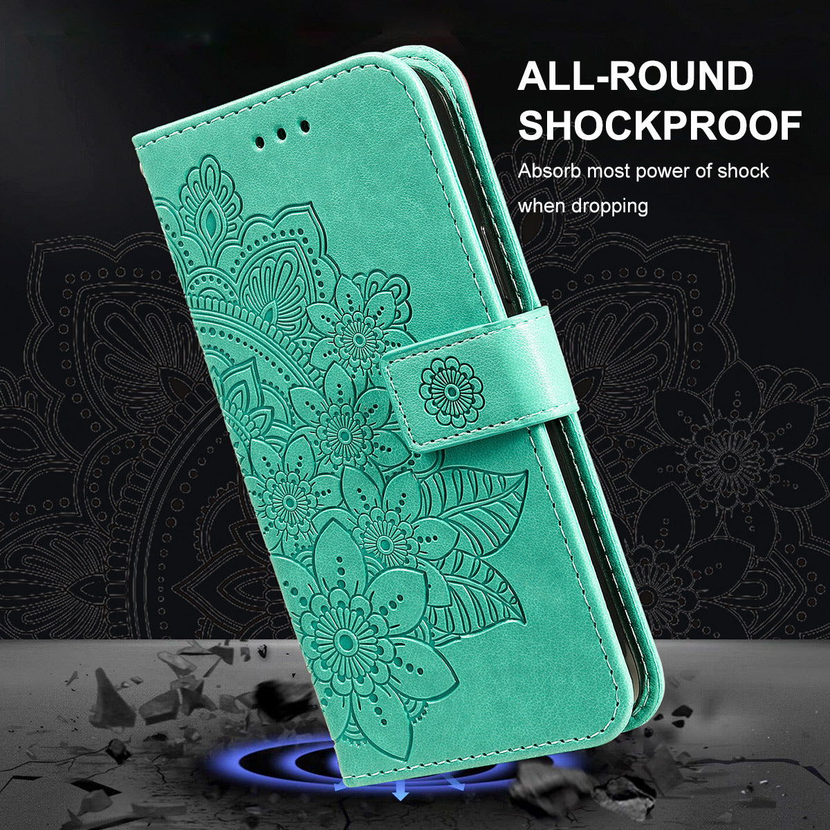 HAT PRINCE PU Leather Imprinting Flower Leather Phone Cover Wallet Case for iPhone 13 Pro 6.1 inch
