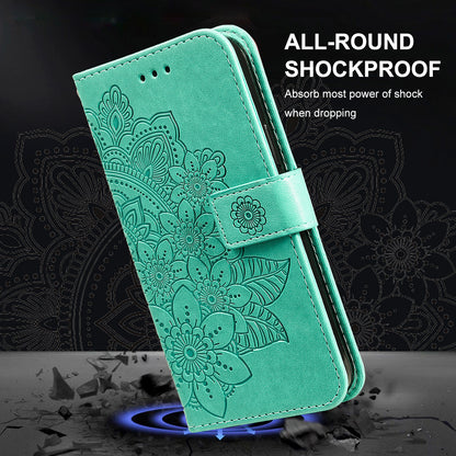 HAT PRINCE PU Leather Imprinting Flower Leather Phone Cover Wallet Case for iPhone 13 Pro 6.1 inch
