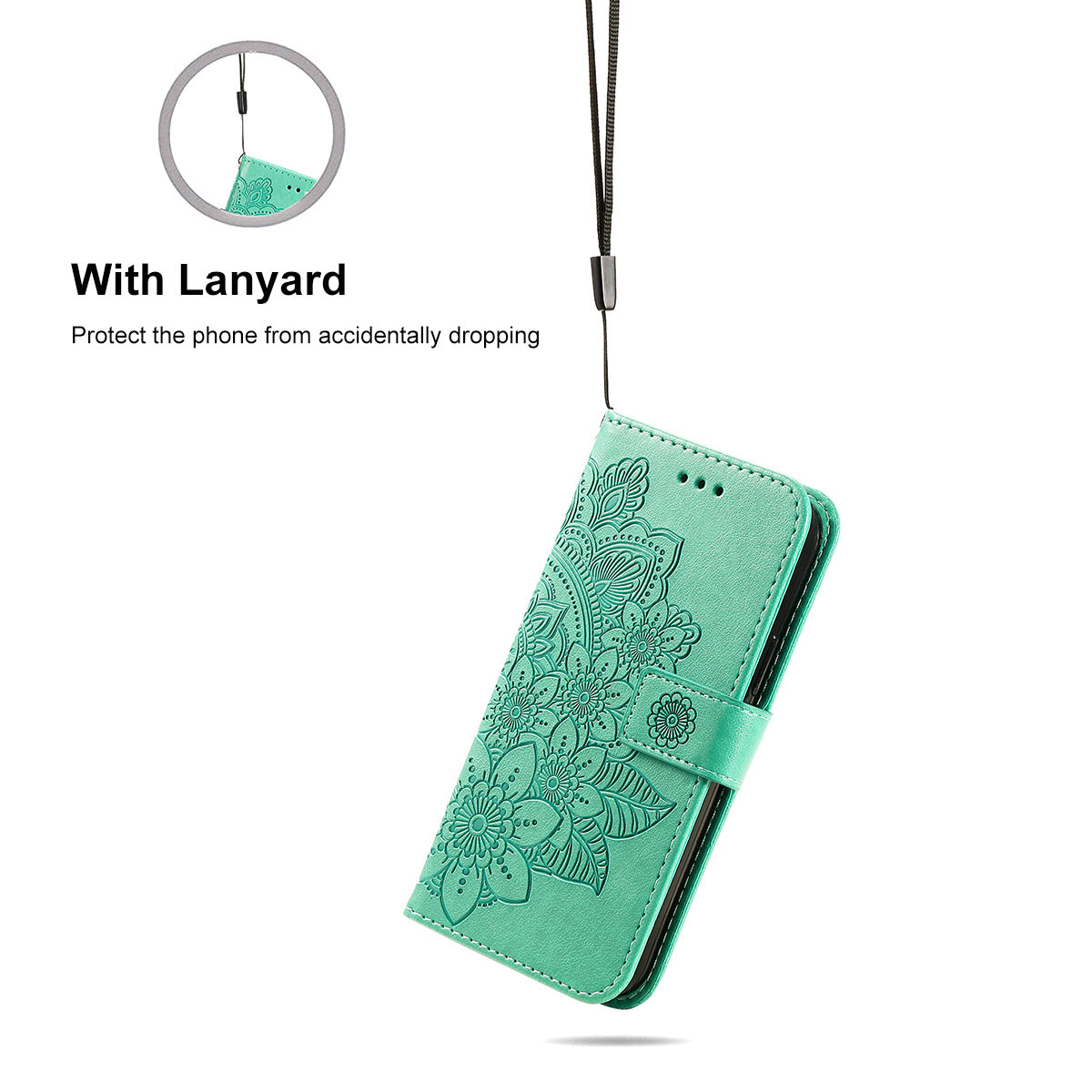 HAT PRINCE PU Leather Imprinting Flower Leather Phone Cover Wallet Case for iPhone 13 Pro 6.1 inch