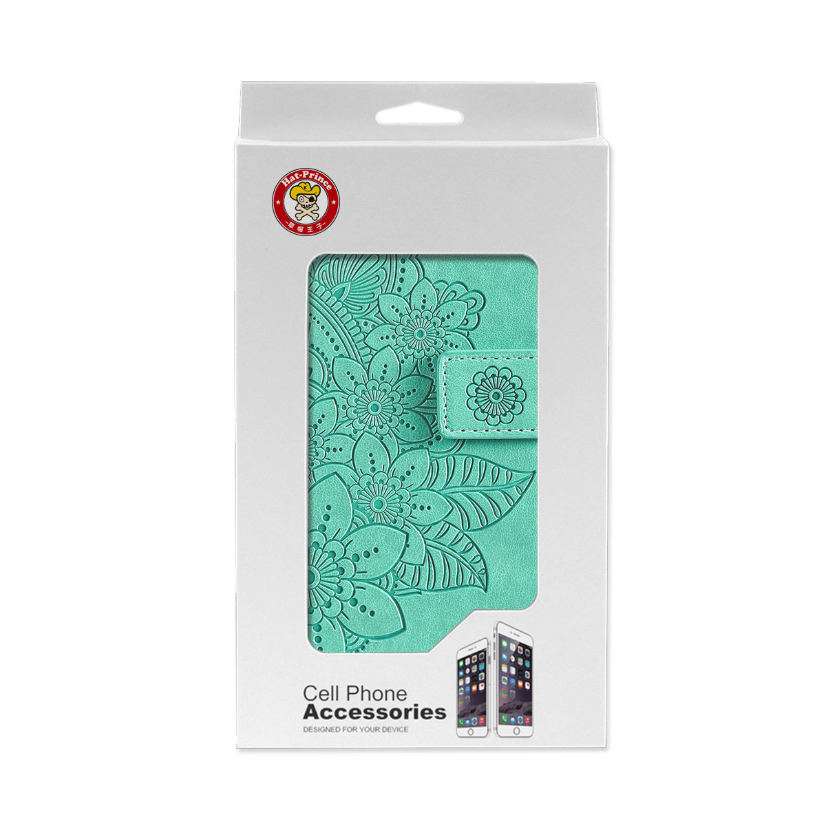 HAT PRINCE PU Leather Imprinting Flower Leather Phone Cover Wallet Case for iPhone 13 Pro 6.1 inch