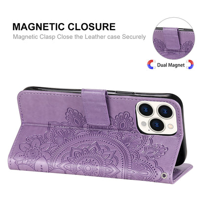 HAT PRINCE PU Leather Imprinting Flower Leather Phone Cover Wallet Case for iPhone 13 Pro 6.1 inch