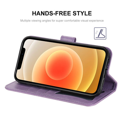 HAT PRINCE PU Leather Imprinting Flower Leather Phone Cover Wallet Case for iPhone 13 Pro 6.1 inch