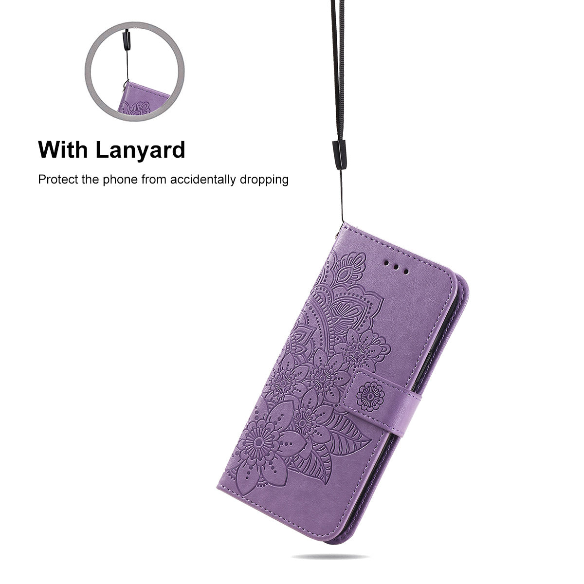 HAT PRINCE PU Leather Imprinting Flower Leather Phone Cover Wallet Case for iPhone 13 Pro 6.1 inch