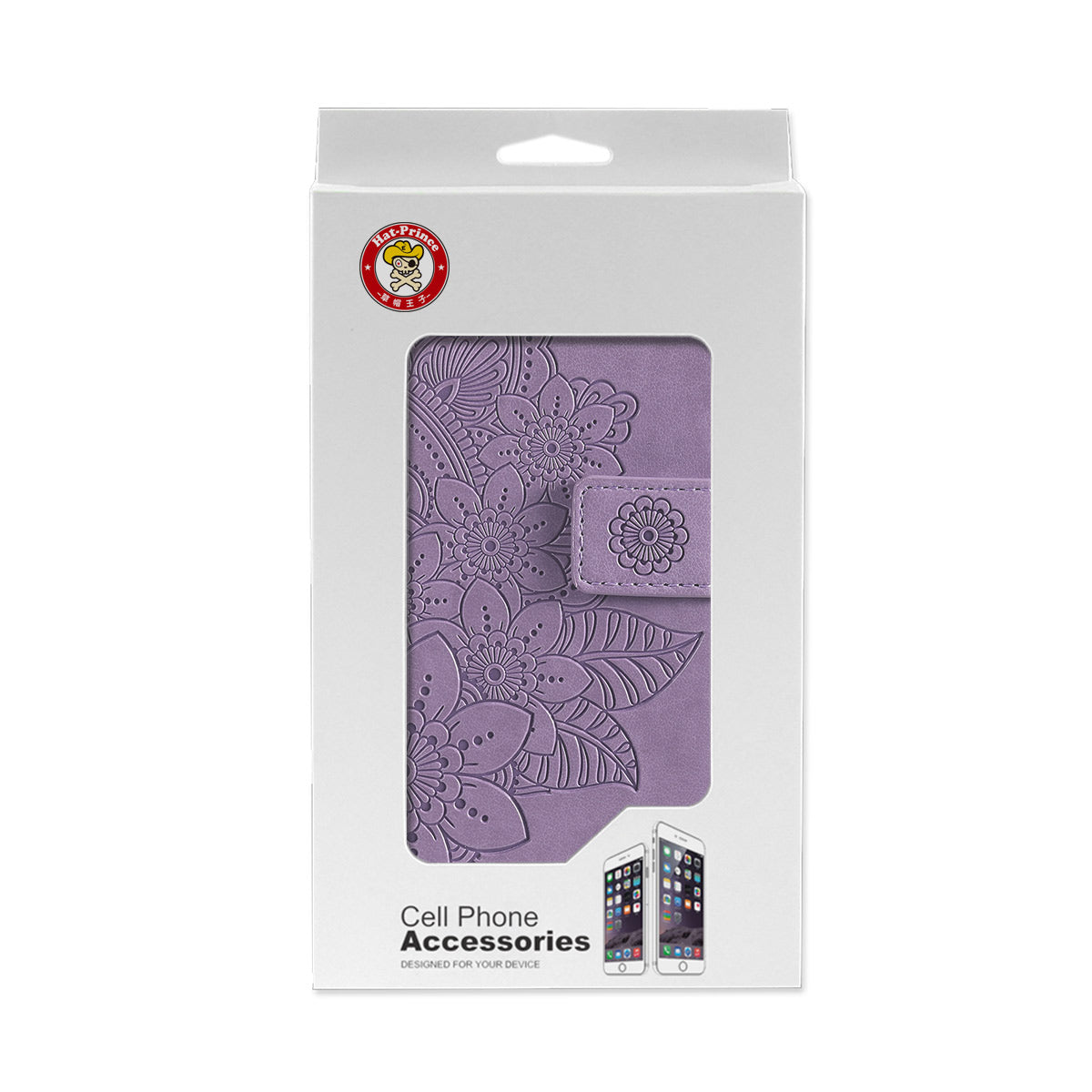 HAT PRINCE PU Leather Imprinting Flower Leather Phone Cover Wallet Case for iPhone 13 Pro 6.1 inch
