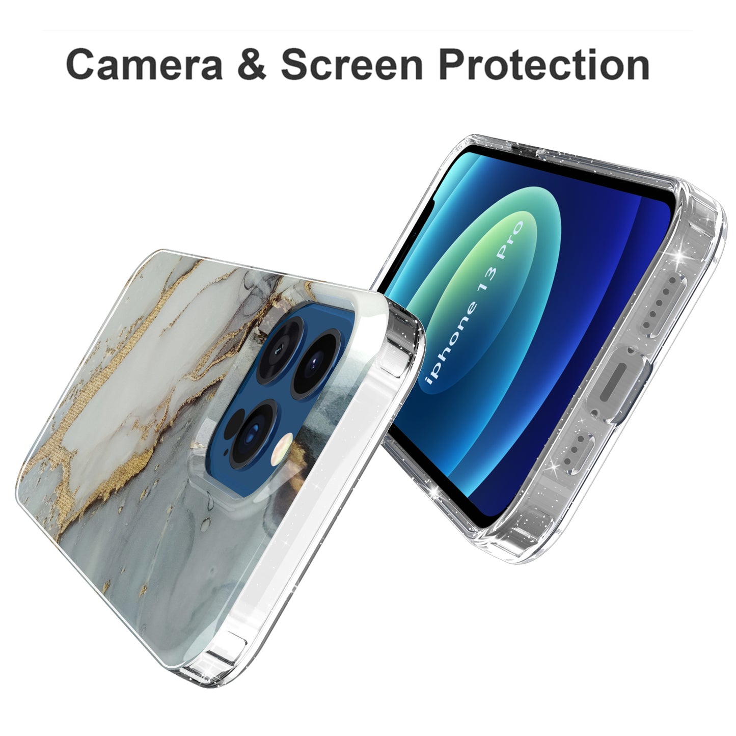 GW18 IMD Glittering Power Marble Pattern Full-Coverage Cell Phone Case for iPhone 13 Pro 6.1 inch