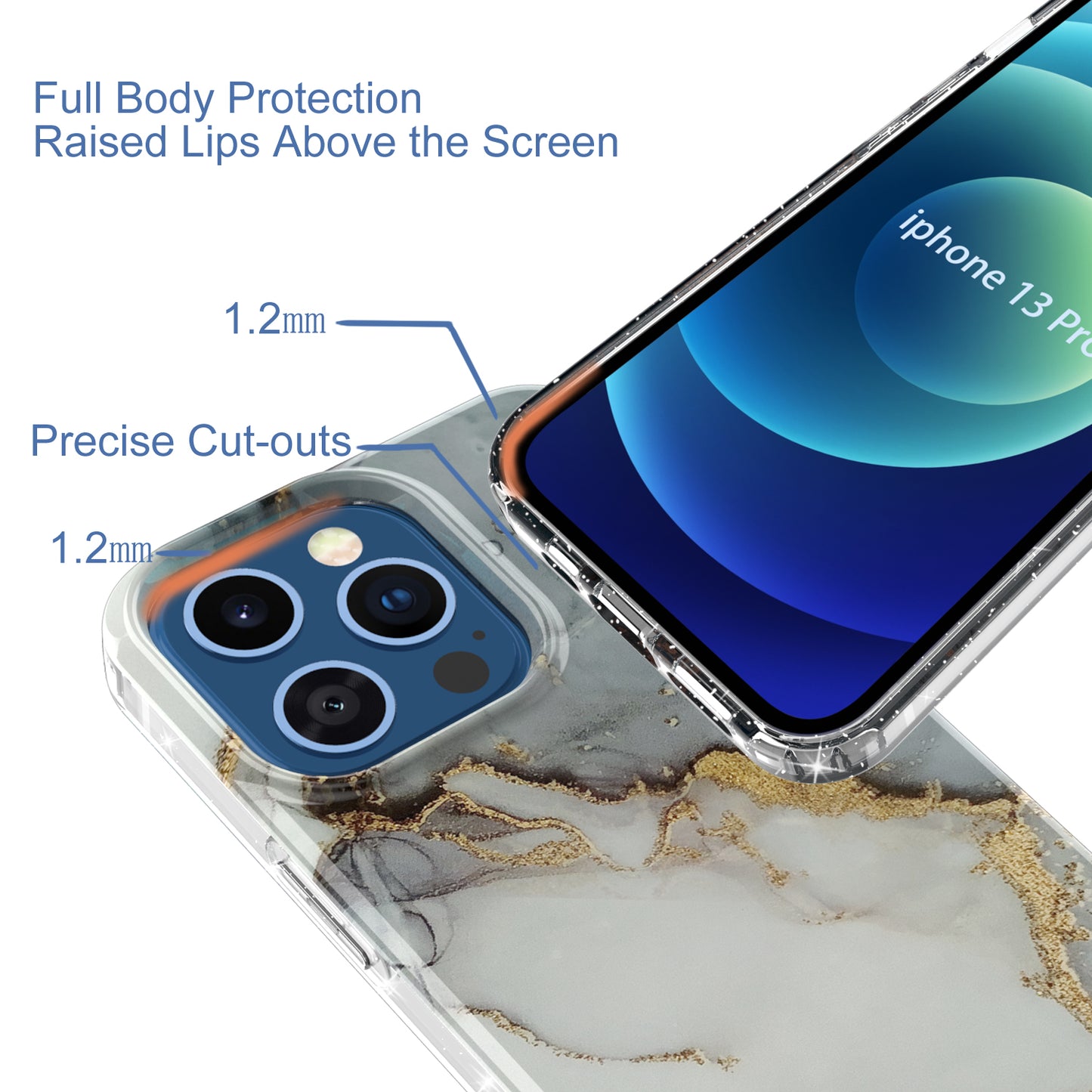 GW18 IMD Glittering Power Marble Pattern Full-Coverage Cell Phone Case for iPhone 13 Pro 6.1 inch