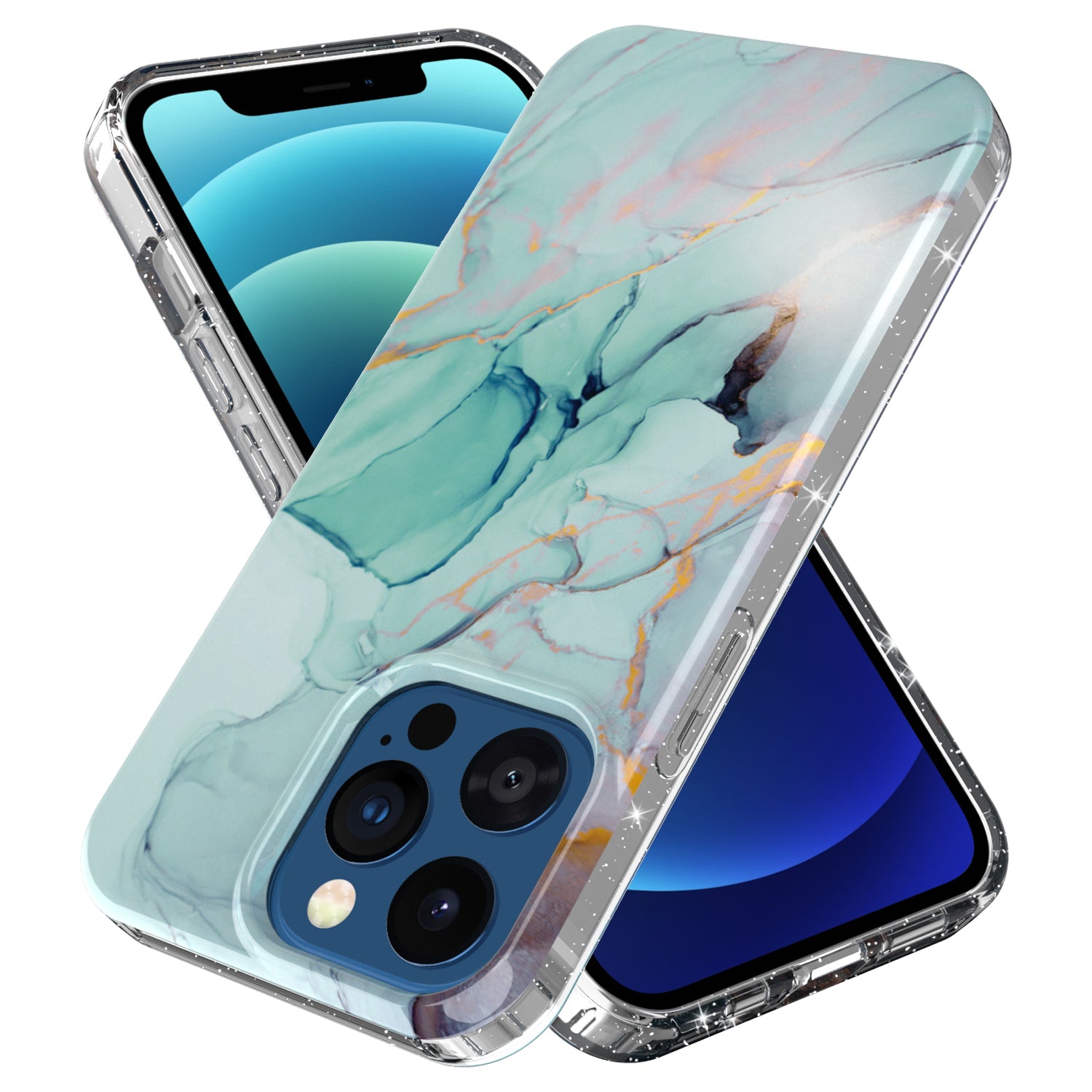 GW18 IMD Glittering Power Marble Pattern Full-Coverage Cell Phone Case for iPhone 13 Pro 6.1 inch