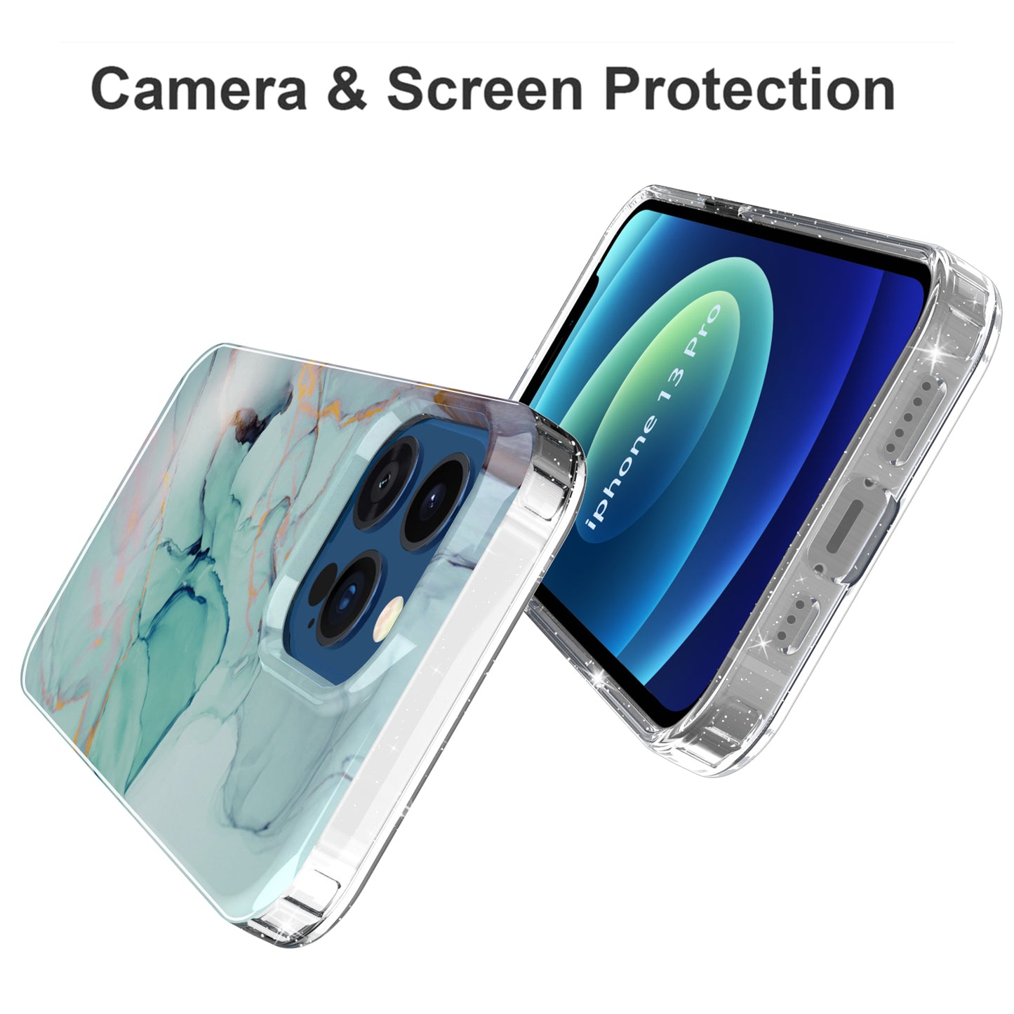 GW18 IMD Glittering Power Marble Pattern Full-Coverage Cell Phone Case for iPhone 13 Pro 6.1 inch