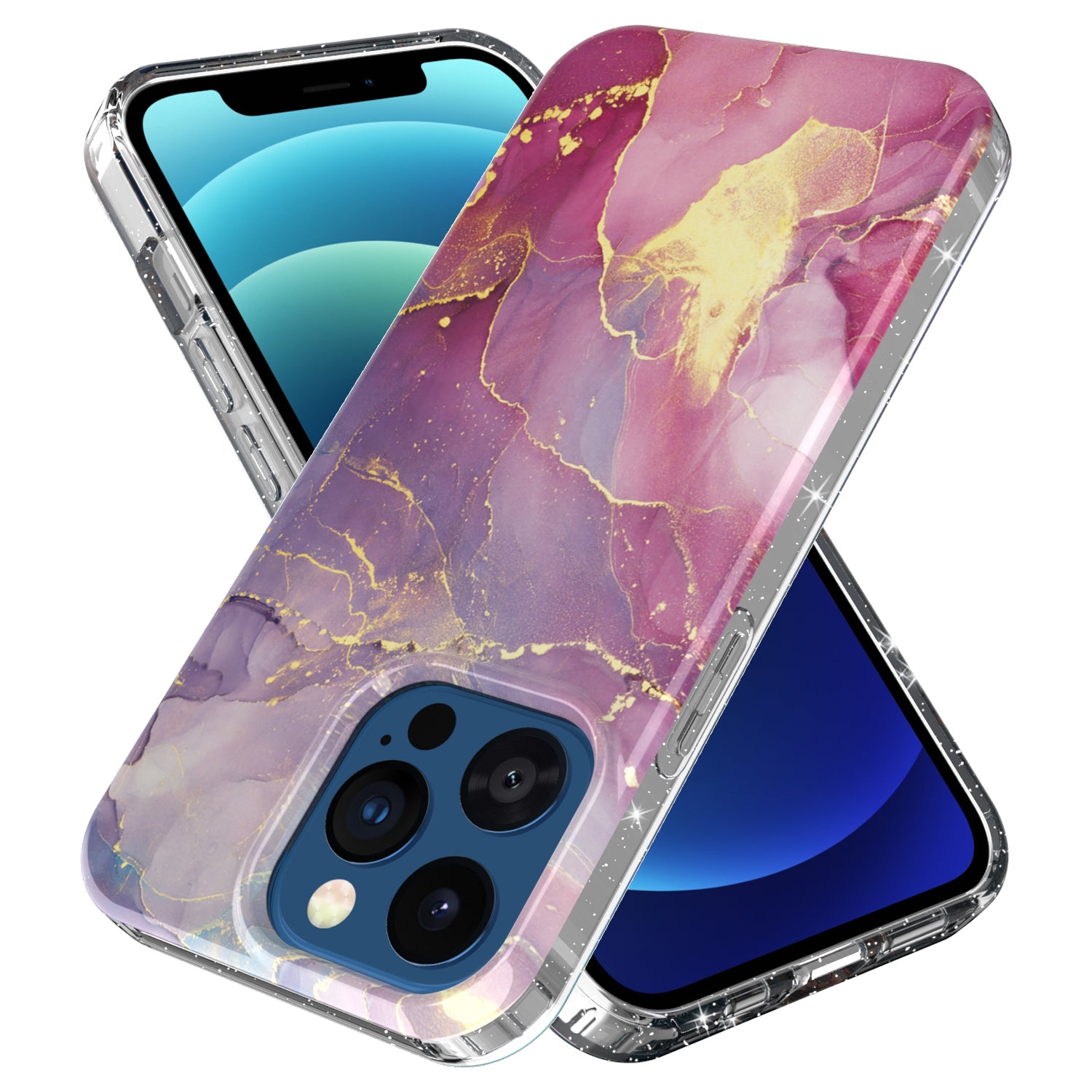 GW18 IMD Glittering Power Marble Pattern Full-Coverage Cell Phone Case for iPhone 13 Pro 6.1 inch